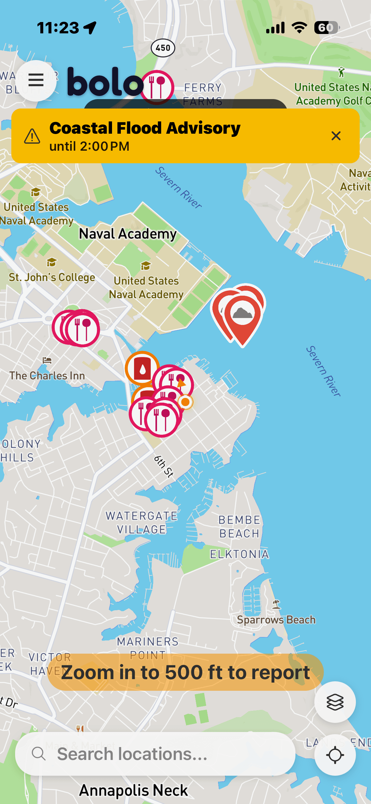 bolo map view - Coastal Flood Advisory in Annapolis